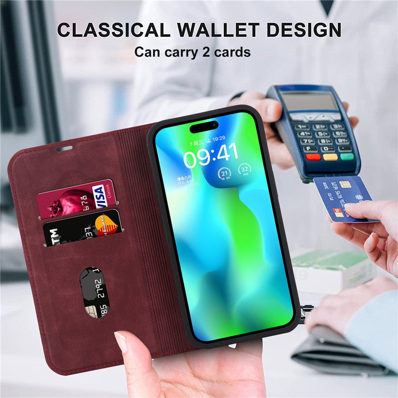 Luxury Magsafe PU Leather Wallet Flip Case for iPhone