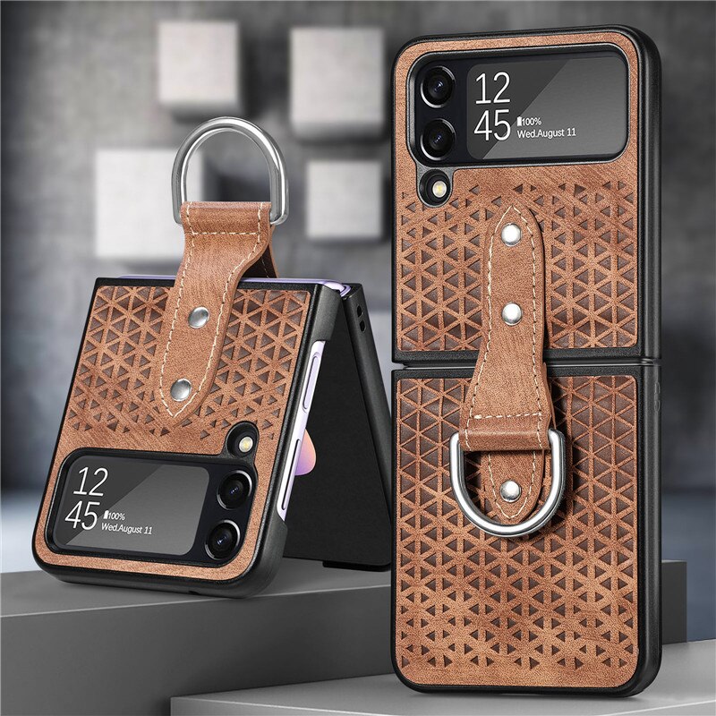 Luxury PU Leather Case With Ring for Samsung Galaxy Z Flip 4 5G
