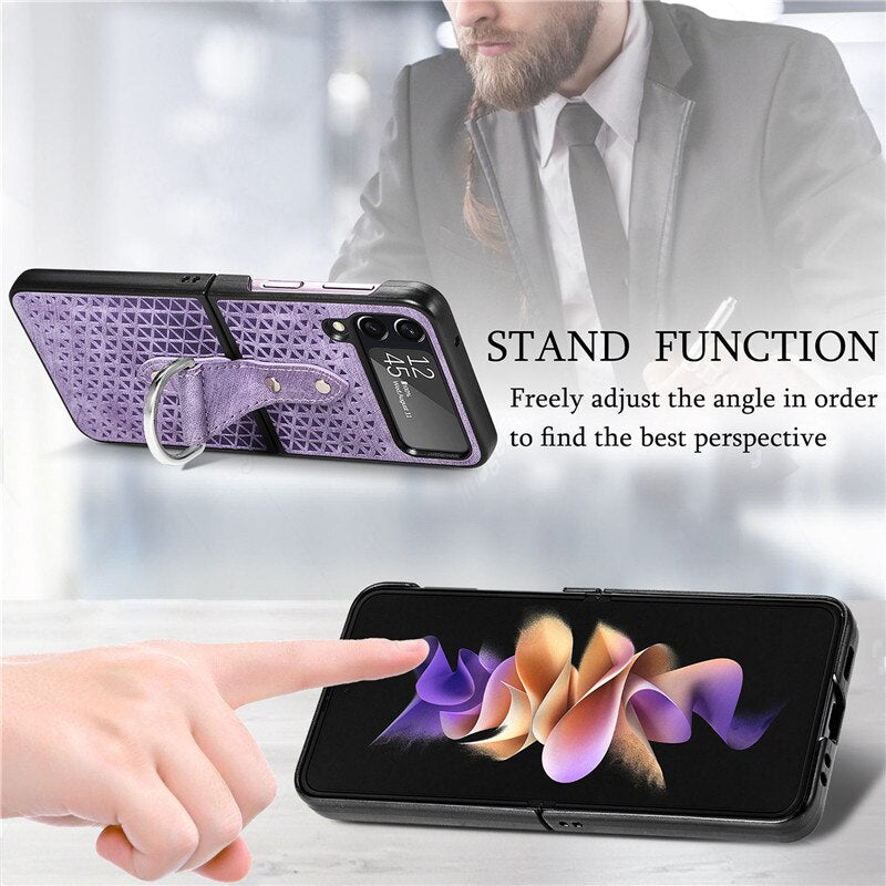 Luxury PU Leather Case With Ring for Samsung Galaxy Z Flip 4 5G